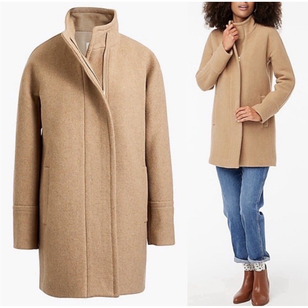 J. Crew City Coat Wool Blend Women’s Size 2 Acorn Preppy Academia Stadium Tan